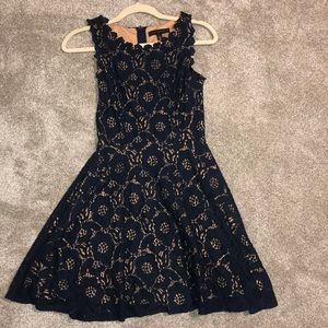 Navy and Beige Flower Lace Skater Dress